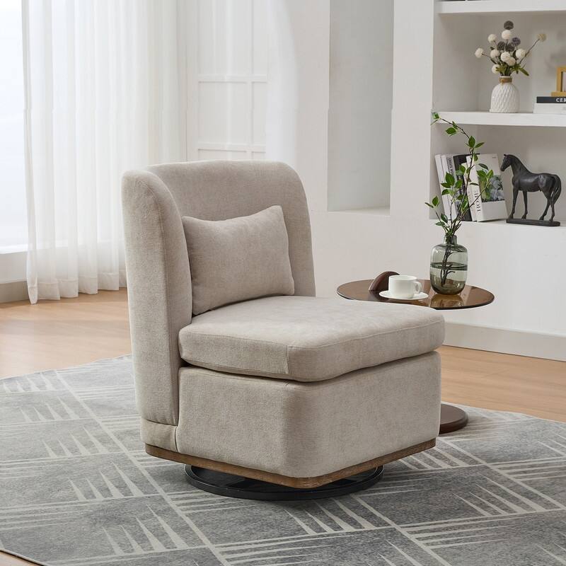 25.2" Wide Modern Chenille Upholstered Armless Metal Base 360° Swivel Chair with Pillow