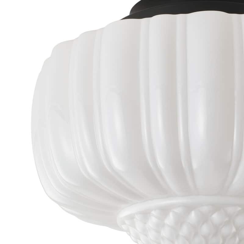 Modern Black Flush Mount Ceiling Light with White Glass Shade Iron Fixture for Living Room Bedroom Hallway