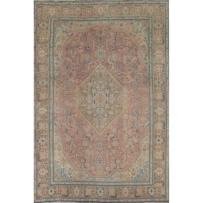 Pink Geometric Tabriz Persian Vintage Area Rug Handmade Wool Carpet - 8'0"x 11'5"