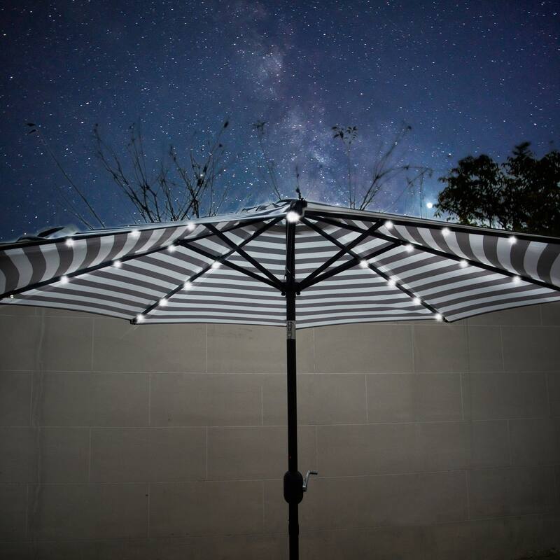 9 Ft. Solar Power Lighted Patio Umbrella with Concrete Base - Black Stripe