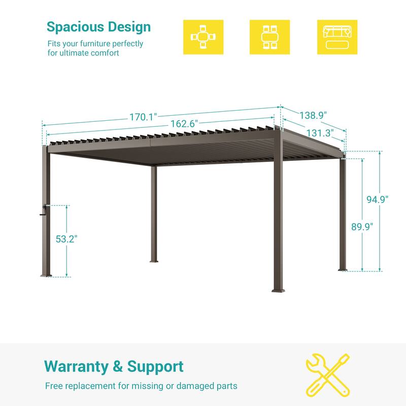 Aluminum Steel Pergola, Outdoor Pergola with Adjustable Roof