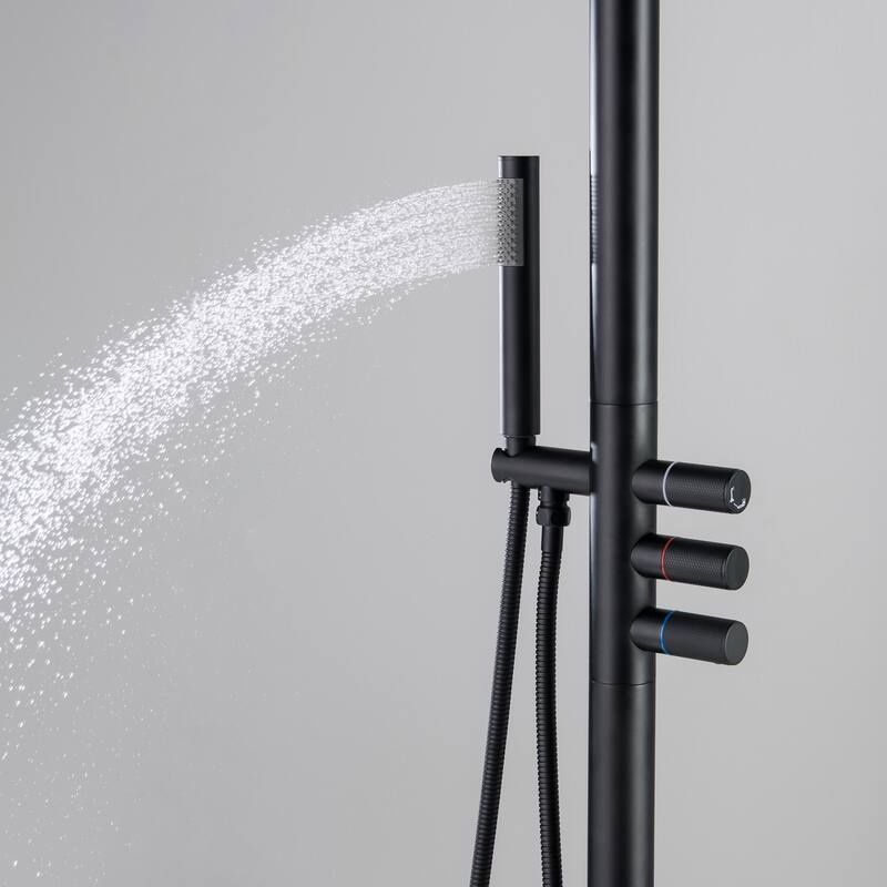 Rbrohant Freestanding Stainless Steel + Brass Outdoor Shower