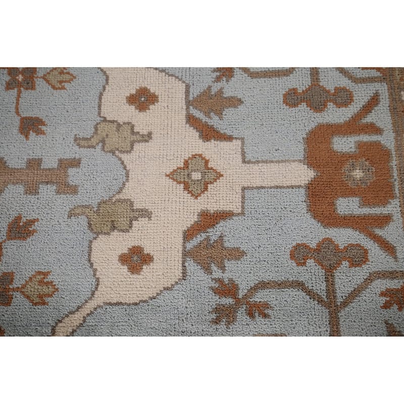 Light Blue Oushak Indian Area Rug Hand-Knotted Wool Carpet - 8'1"x 9'11"