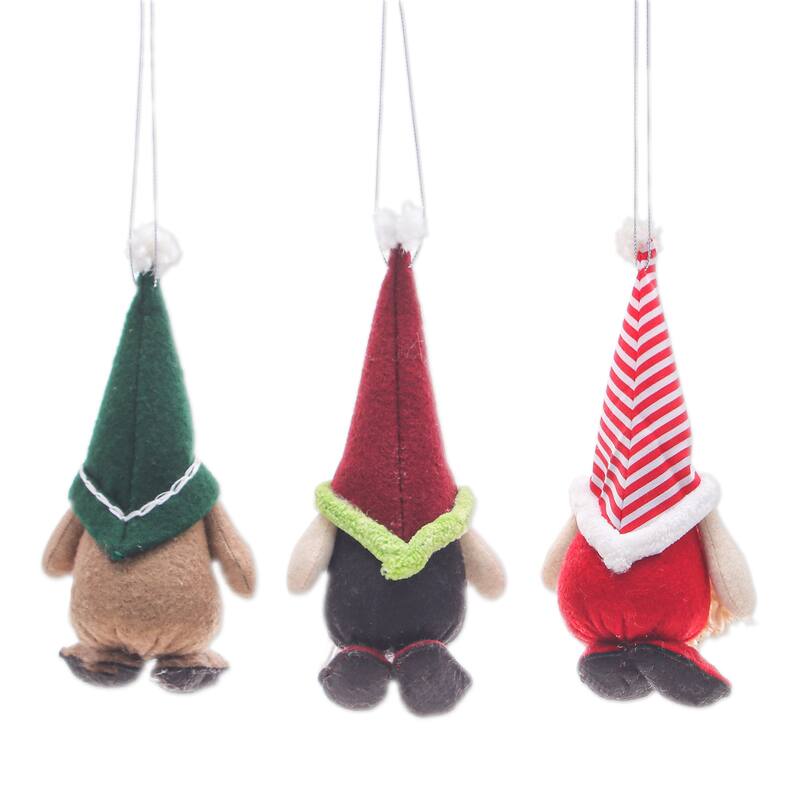Novica Handmade Christmas Gnomes Felt Ornaments (Set Of 3)