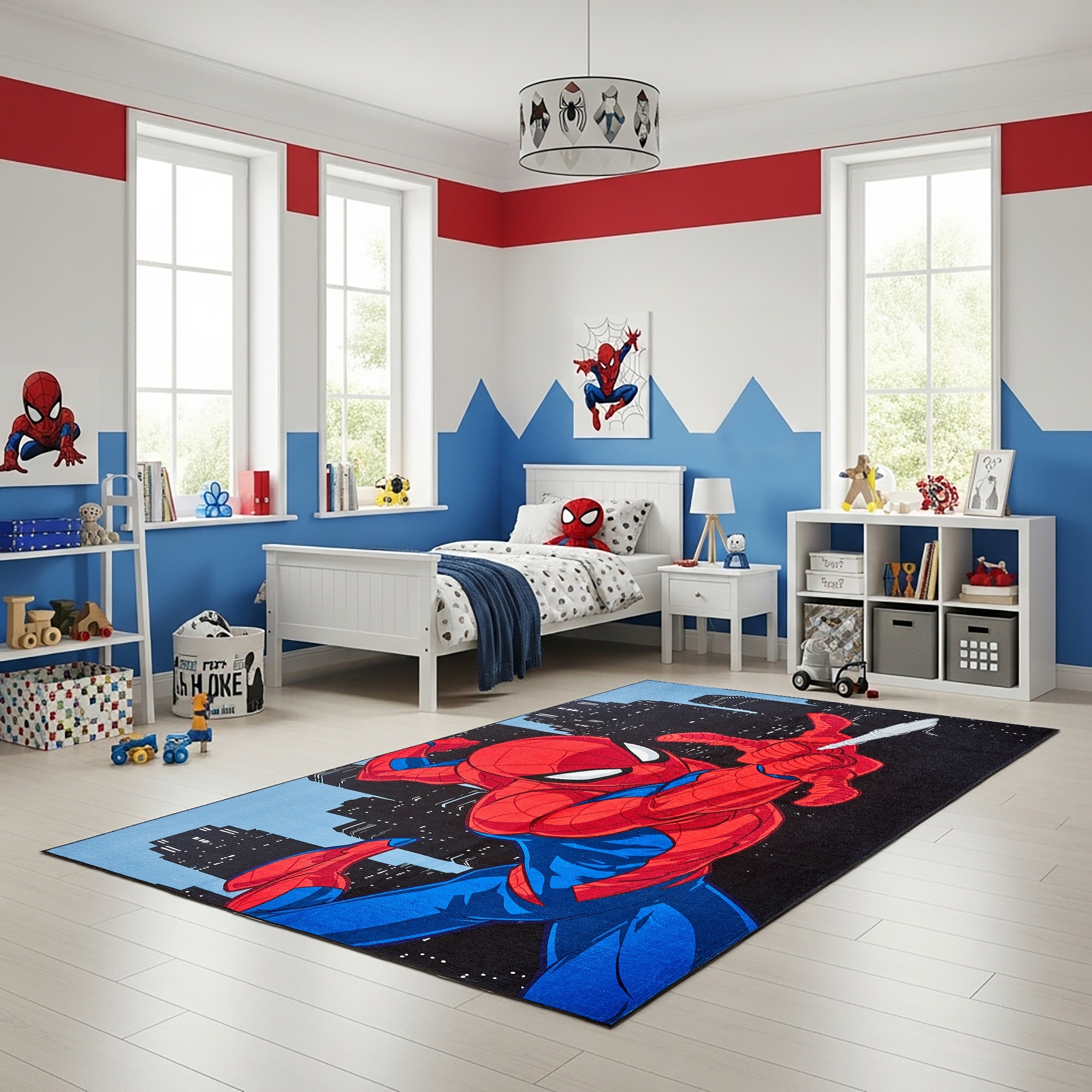Licensed Marvel Spiderman Modern Character Printed Flannel Non-Slip Washable Indoor Kids Area Rug, 54"x78" - 4'6"x6'6"