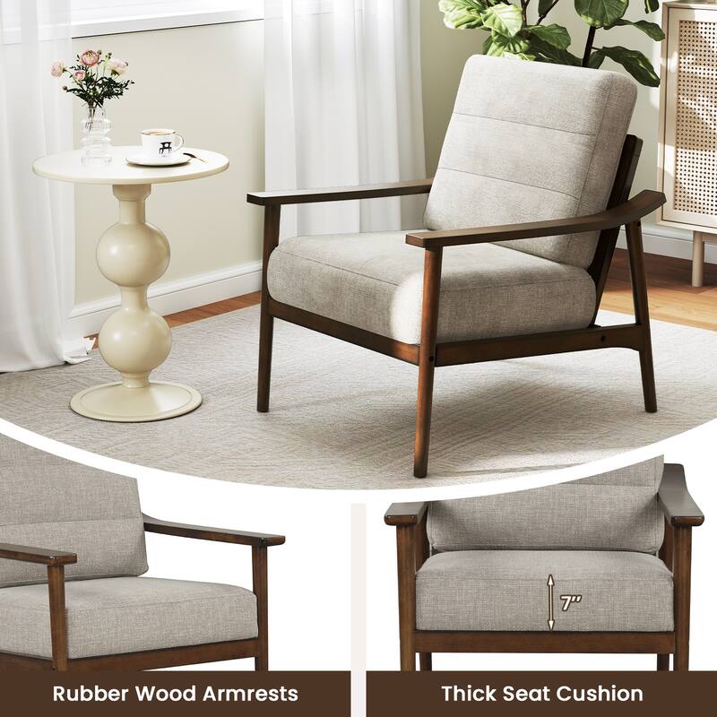 Gymax Modern Accent Chair Upholstered Leisure Armchair w/ Rubber Wood