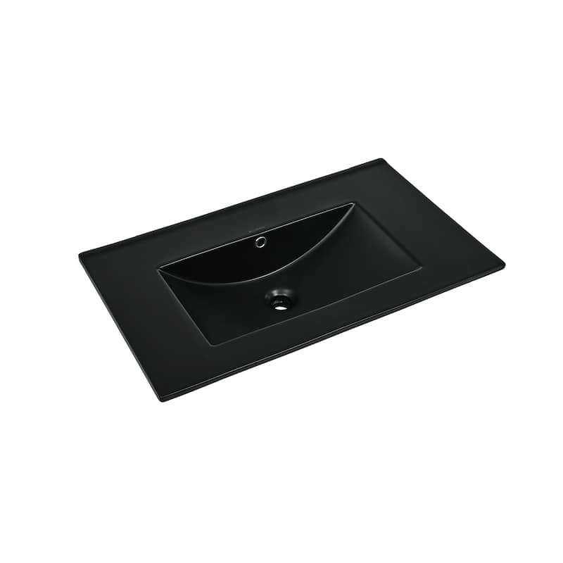 30" Zero Hole Vanity Sink Top In Glossy Black - 30