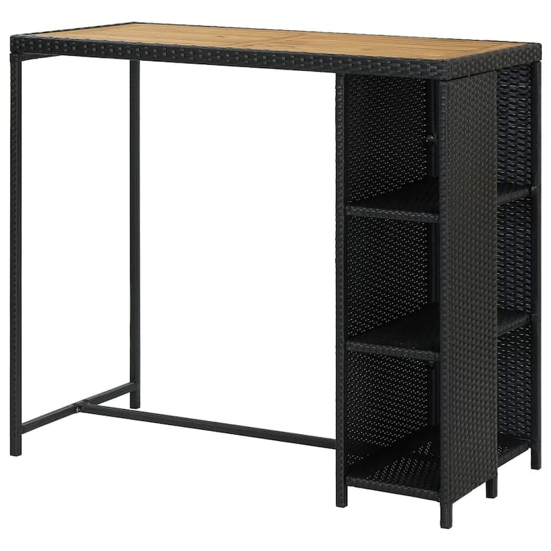 vidaXL Bar Table with Storage Rack Black 47.2"x23.6"x43.3" Poly Rattan