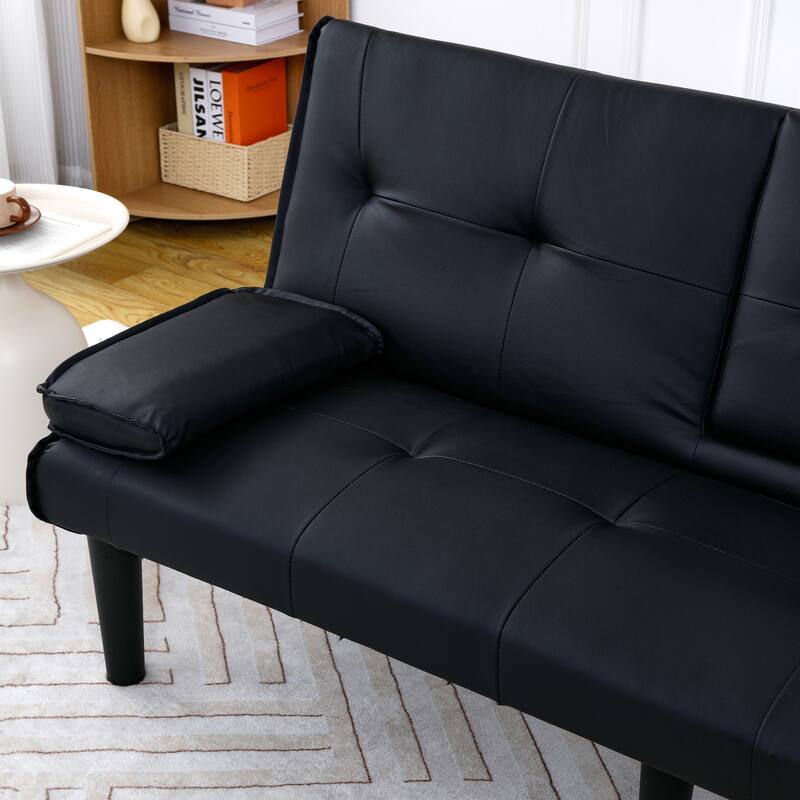 The 67-inch PVC multi-functional sofa bed, with a foldable and cup holder design