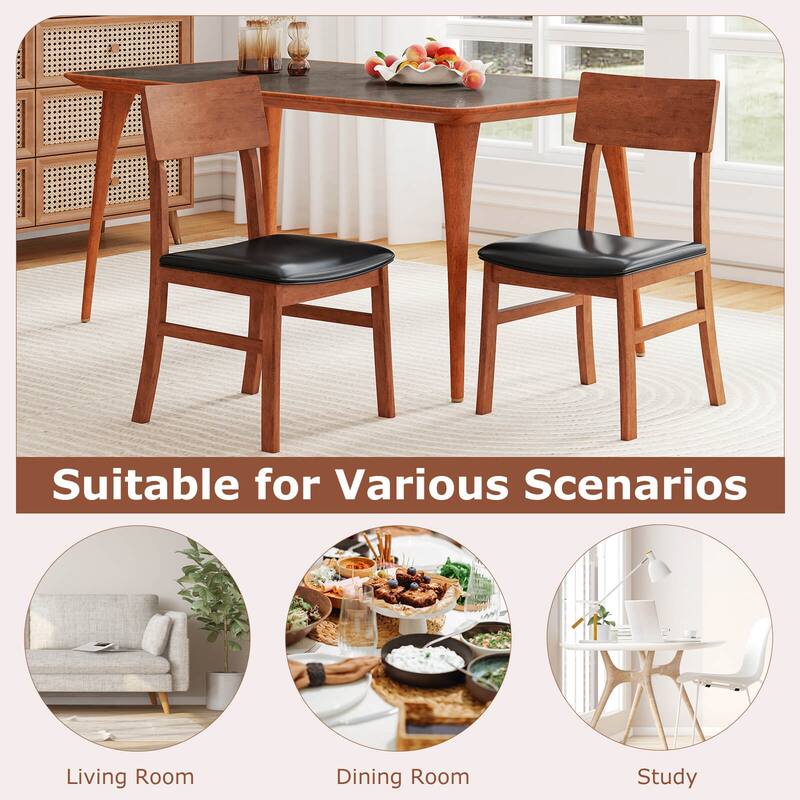 Costway Dining Chairs Set of 2/4 with Rubber Wood Legs & Upholstered - Black + Oak