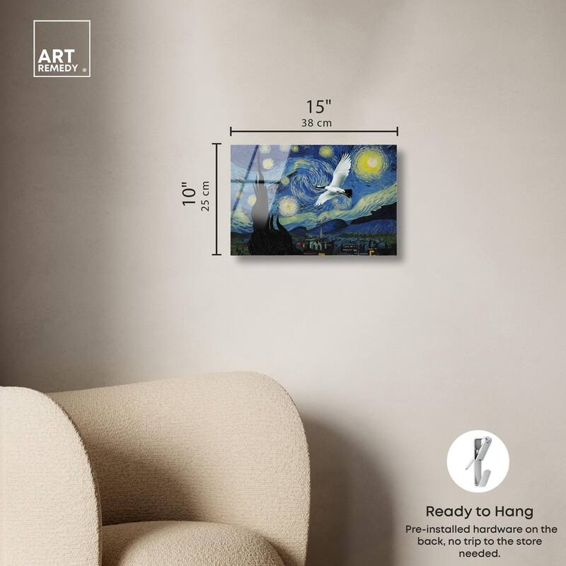 Crane Starry Night Acrylic by Art Remedy, Ready to Hang