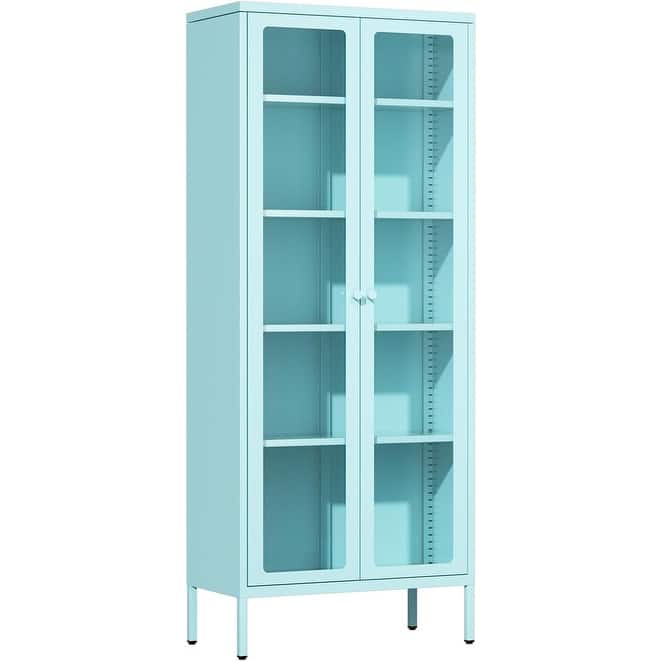 67'' Pantry Storage Cabinet Glass Display Sideboard Buffet Cabinet Curio Bookcase with Glass Doors and 4 Adjustable Shelves
