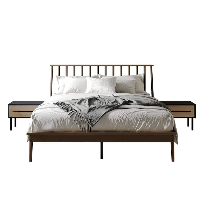 CraftPorch Vintage 4-pieces Wooden Bedroom Set - Walnut - King