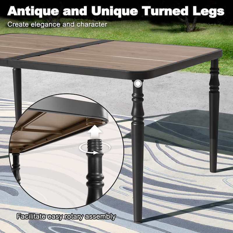 Patio Textilene Dining Table Set of 7 with Umbrella Hole and Swivel Chairs