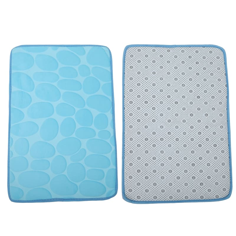 Cobblestone Pattern Bathroom Rugs, Polyester Bath Mat, Machine Washable Blue 60x40cm