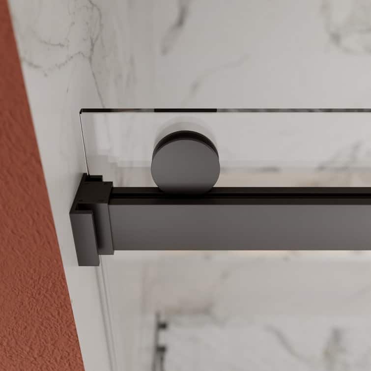 DeerValley 56" - 60" W x 76" H Double Sliding Frameless Shower Enclosure, Stainless Steel Accessories