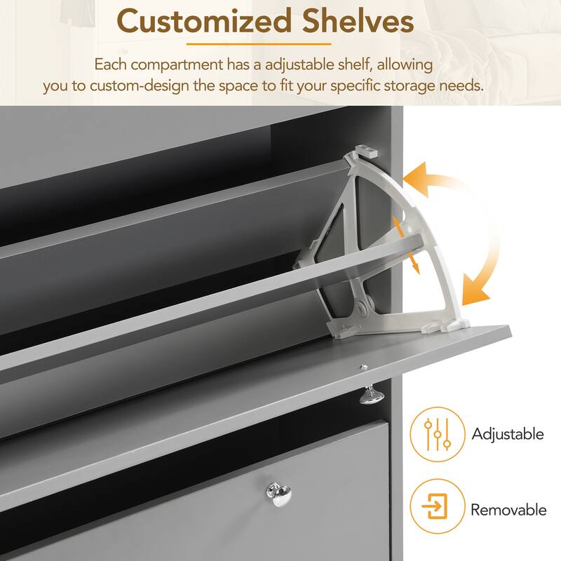 Narrow Shoe Cabinet with 3 Flip Drawers & Adjustable Shelves for Entryway Storage