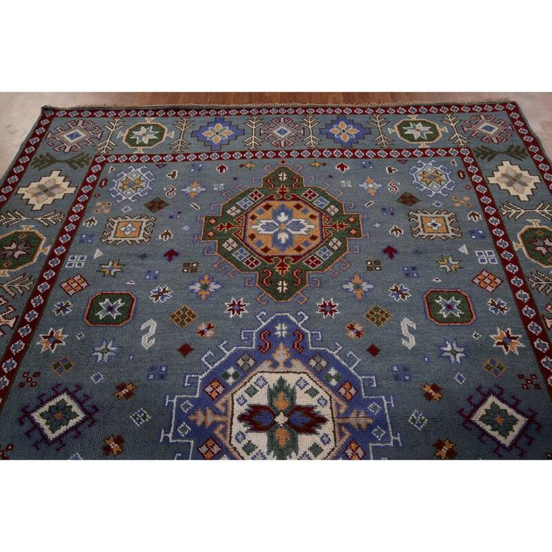 Blue Kazak Rug Hand-Knotted Wool Carpet - 8'0" x 9'11"