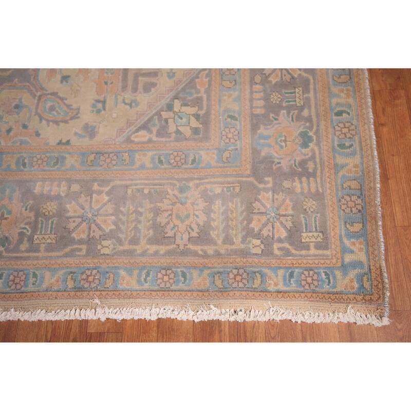 Geometric Tabriz Persian Vintage Rug Hand-Knotted Wool Carpet - 9'6"x 13'2"