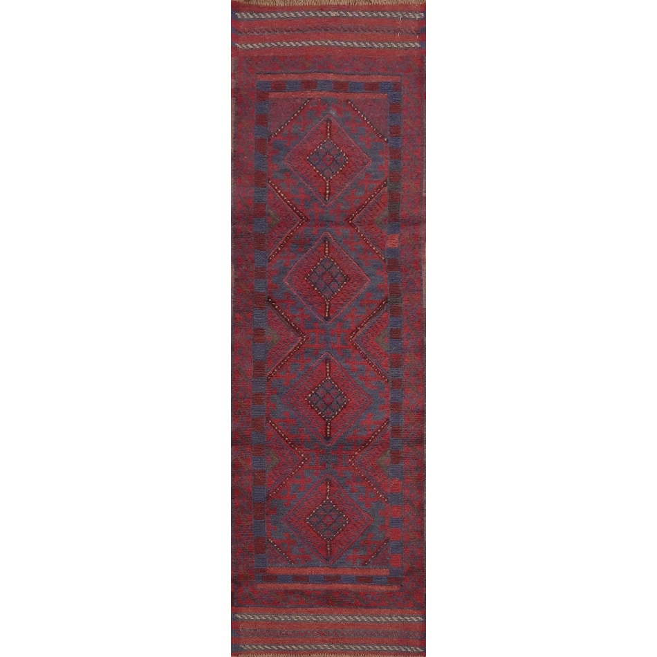 Hand Knotted Oriental 100% Wool Carpet Traditional Tribal Red Balouch Runner Rug - 7' 10'' X 2' 0''