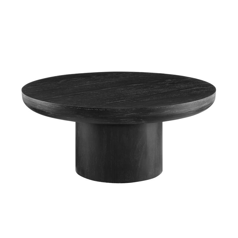 GDF Studio - Caden Modern Wood Veneer Round Coffee Table with Cylindrical Base