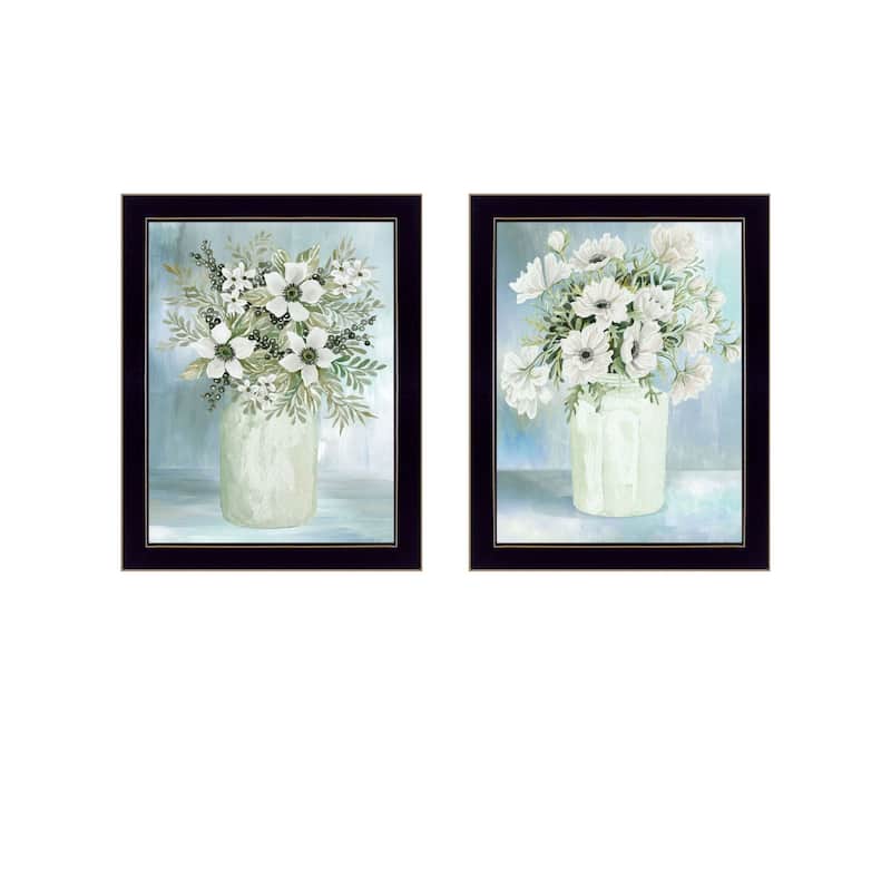 Trendy Decor 4U "Country Crock of Florals and Berries" Printed Framed Wall Art by Cindy Jacobs - Black - 14 x 18