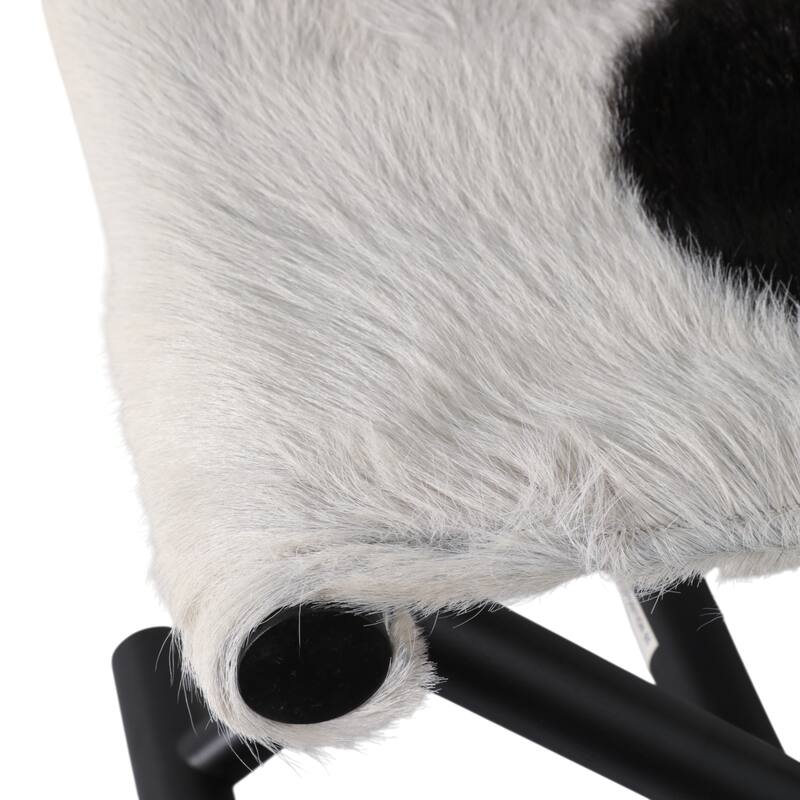 Foldable Backless Cowhide Storage Stool with Solid Wood Frame