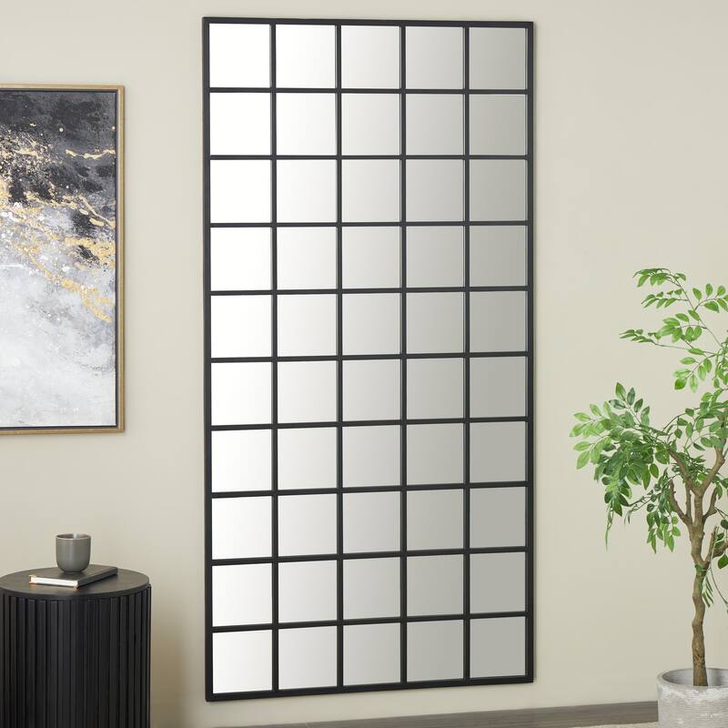 Black Metal Window Pane Inspired Room Floor Mirror - Black
