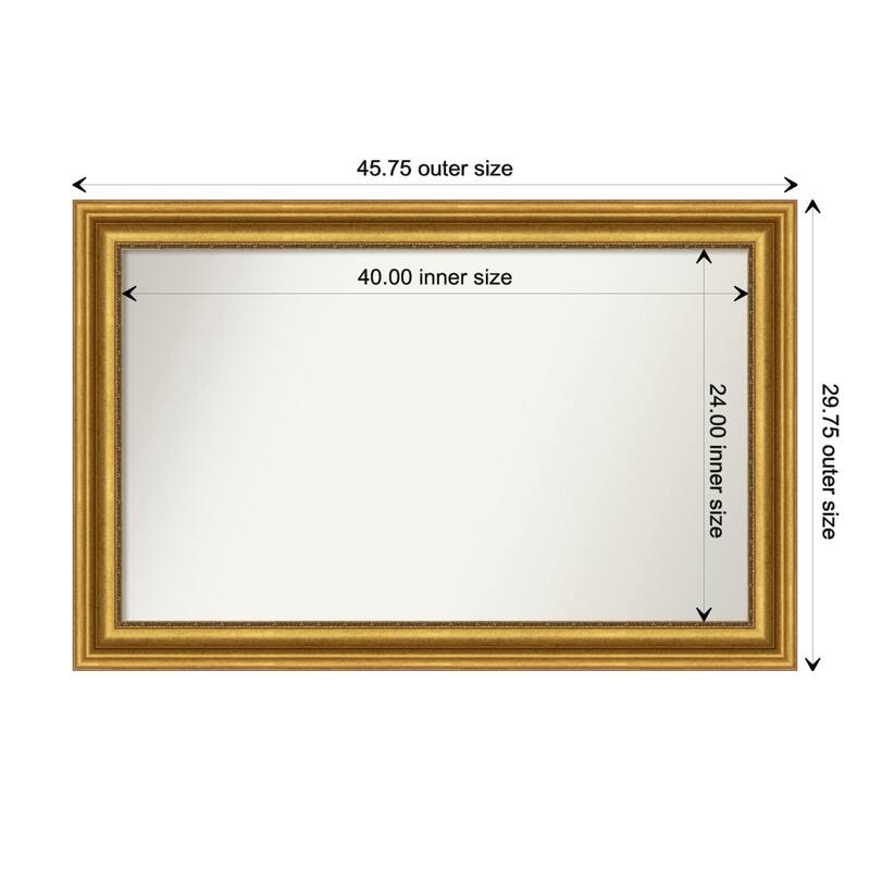 Parlor Gold Framed Non-Beveled Custom Wall Mirror, Bathroom Vanity Mirror - Outer Size: 45.75 x 29.75
