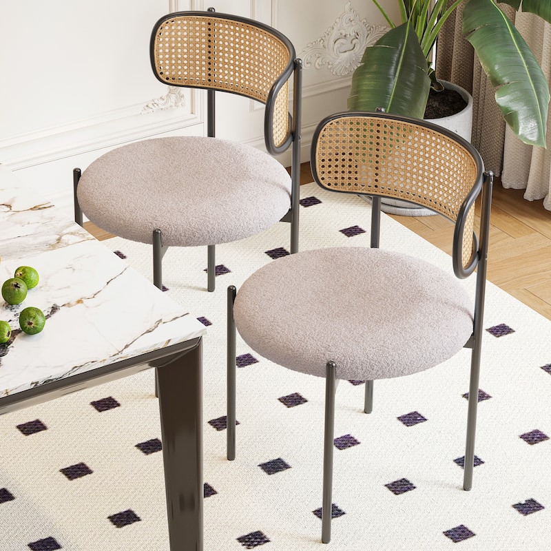 Modern Upholstered Dining Chairs Set Of 2,Rattan Back Dining Room Chairs,Accent Kitchen Chairs With Metal Legs