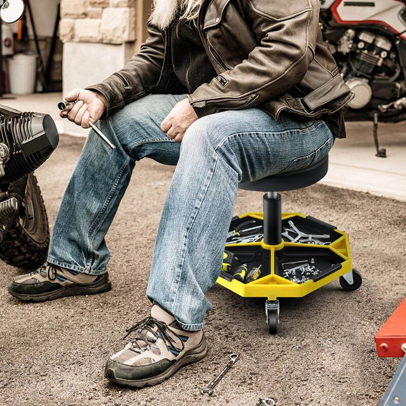 Costway Heavy-Duty Adjustable Height Rolling Stool with Tool Tray - See Details