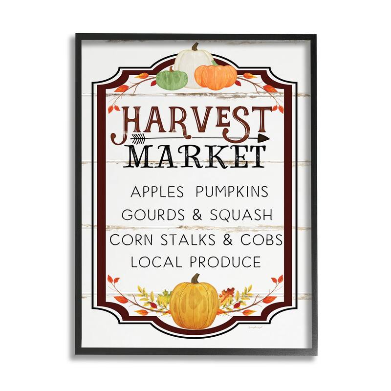 Stupell Harvest Market Sign Autumn Seasonal Farm Foods Framed Wall Art - 24 x 30 - Black