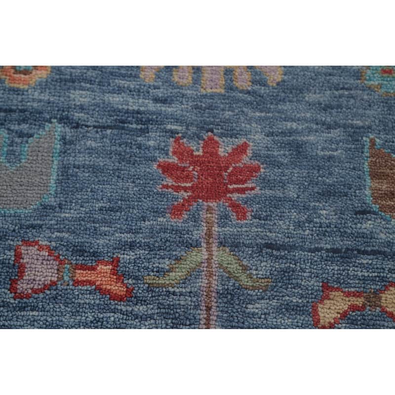Geometric Blue Oushak Oriental Area Rug Handmade Wool Carpet - 8'9" x 11'10"