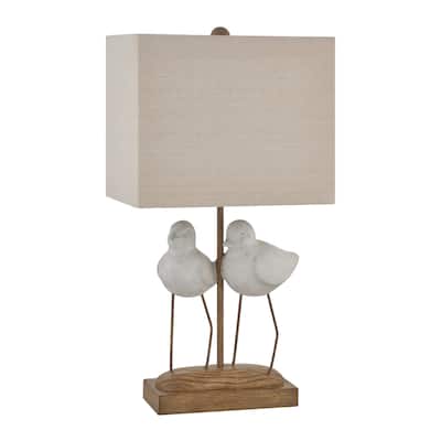 20"H White and Brown Resin Birds Table Lamp With Shade - 11" x 7" x 20"
