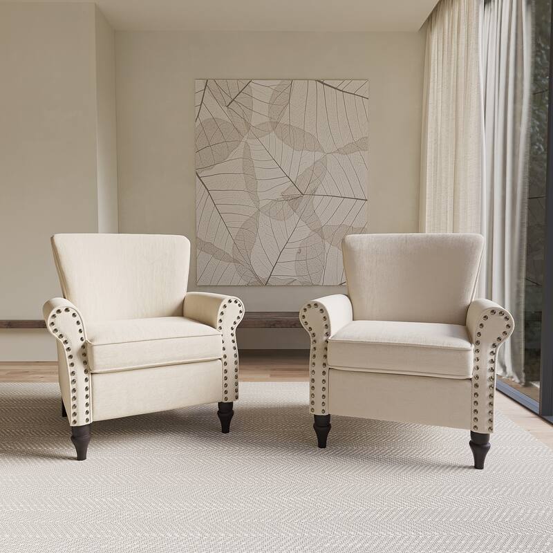 Living Room Armchair with Nailhead Trim - 29.9"W x 29.9"H x 32.9"D - Beige-2Pack