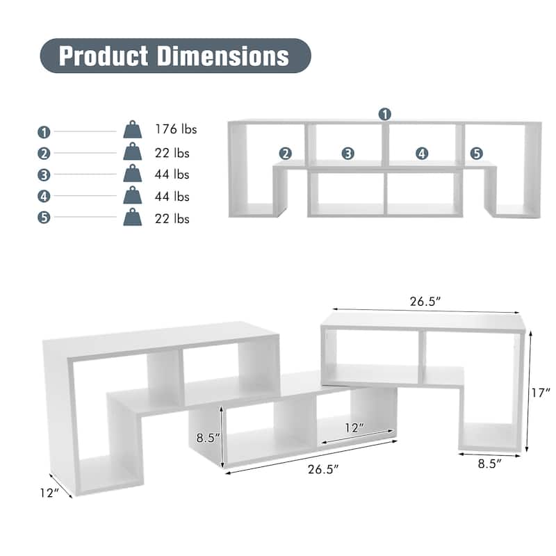 3 Pieces TV Stand Console Entertainment Center for TVs up To 65 Inch with Bookcase Shelves - 26.5" x 12" x 17" (L x W x H)