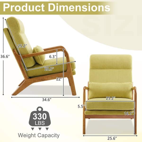 dimension image slide 1 of 5, High Back Solid Wood Armrest Backrest Leisure Chair Accent Chair