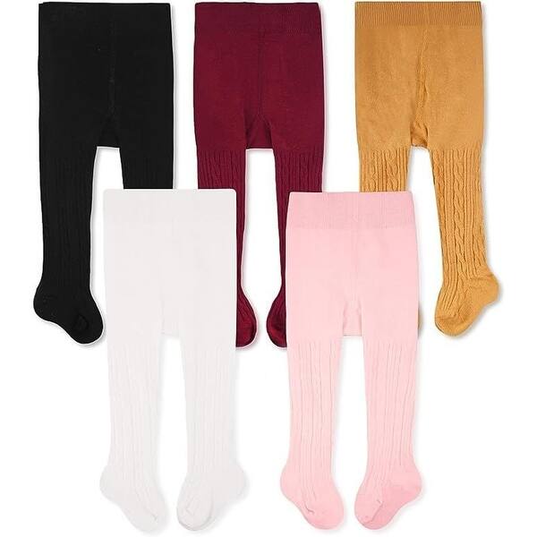 slide 2 of 6, CozyWay Cable Knit Leggings, 5 pair, white/black/pink/burgundy/mustard
