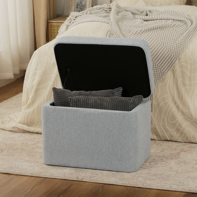 Adeco 21" Linen Storage Ottoman for Living Room - Blue-Gray