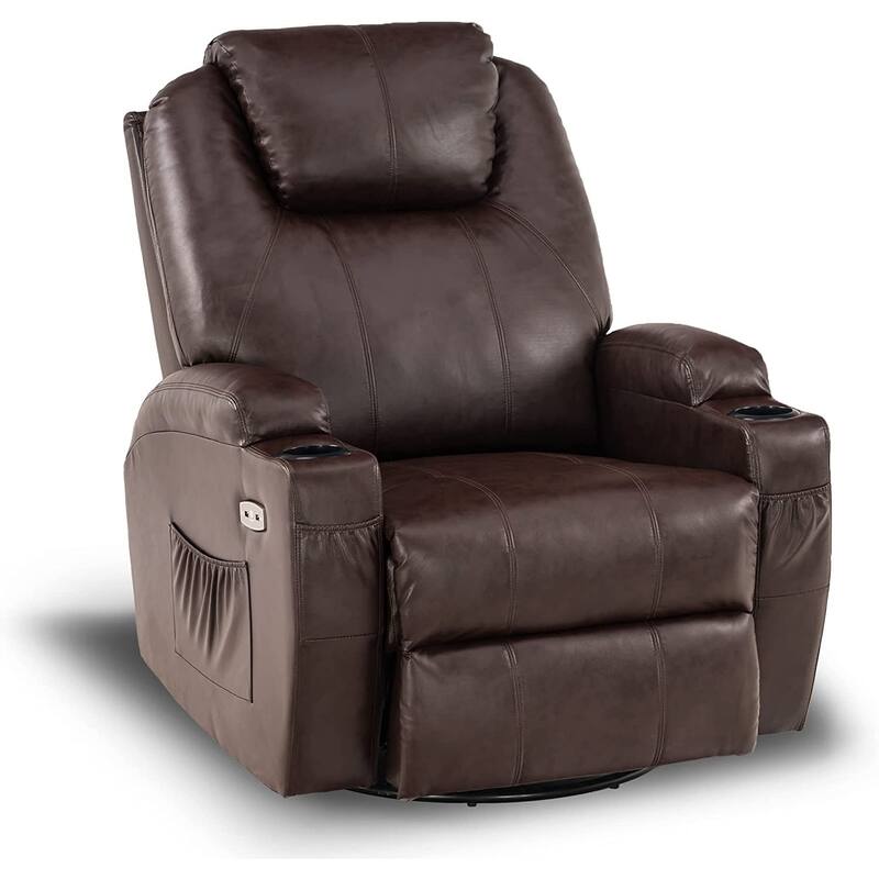 MCombo Manual Swivel Glider Rocker Recliner Chair with Massage and Heat, Faux Leather 8031