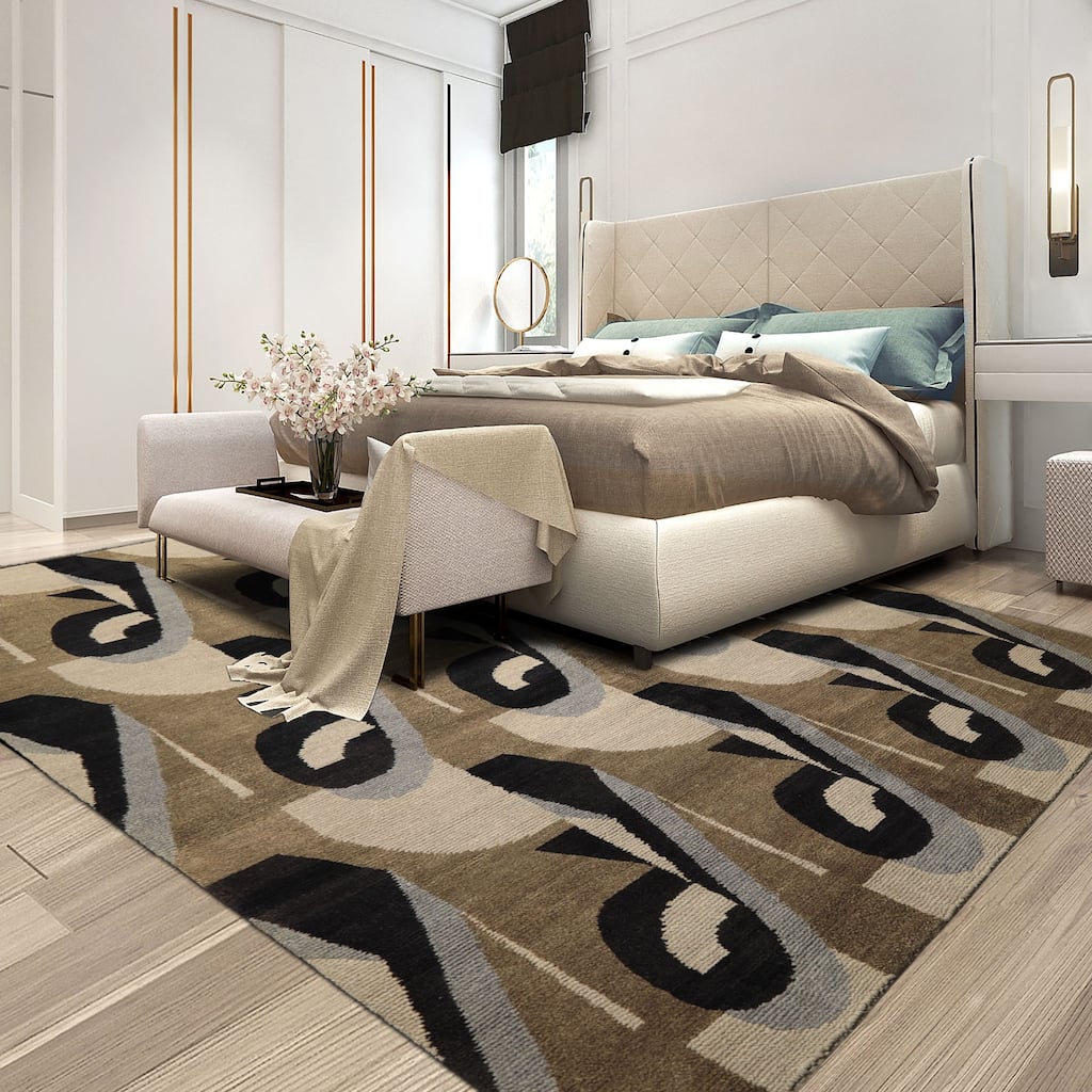 8x10 Tibetano Hand Knotted Wool Moss Modern & Contemporary Plush Pile Art Rug - 8' x 10'