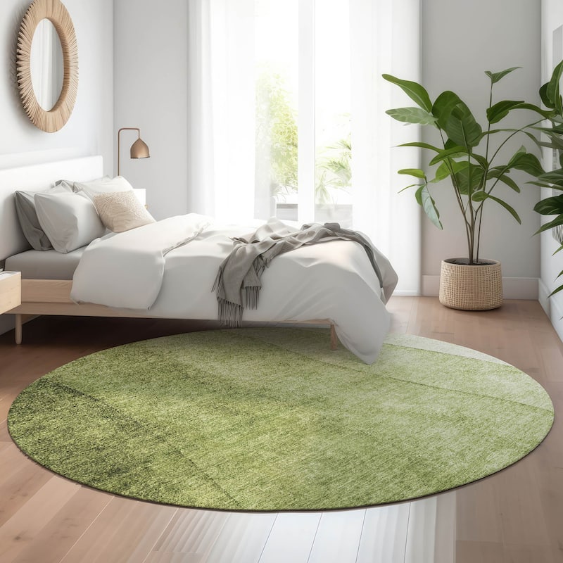 Premium Washable Super Soft Ombre Stripes Mayfield Rug - Olive - 8' x 8' - Round