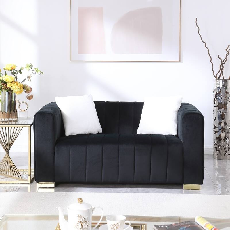 62.6" Modern 2-seater Velvet Channel Loveseat Sofa - Black