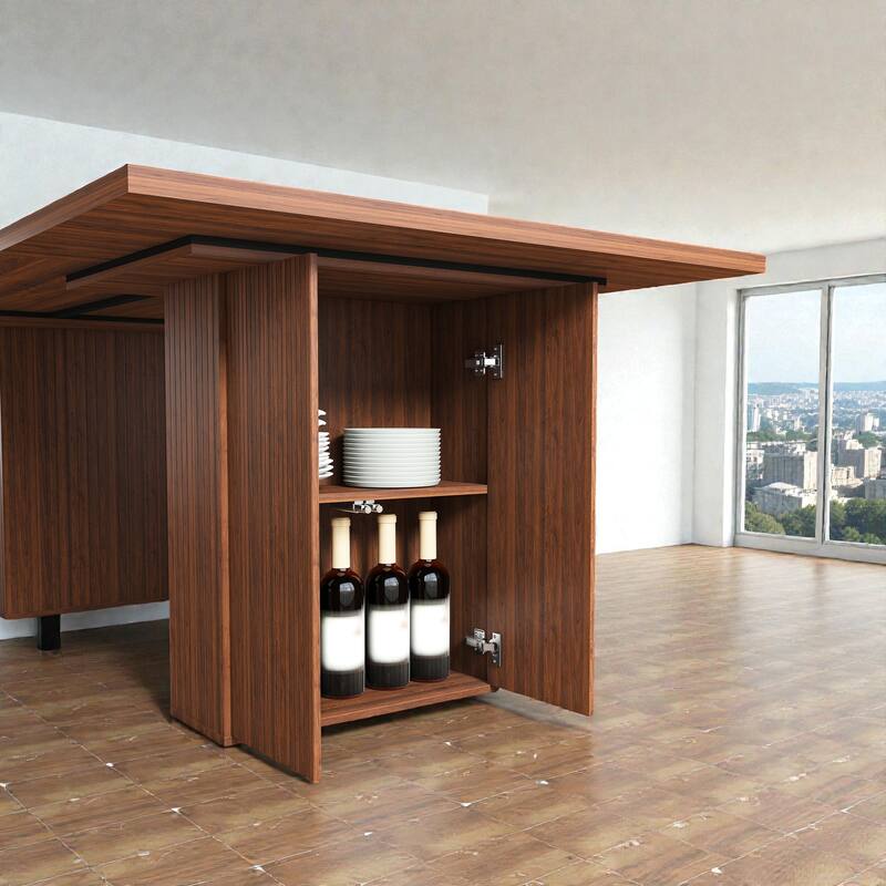 78 Inch Farmhouse Dining Table with Storage Base, Rectangular MDF Table in Natural Wood Veneer, Seats 6