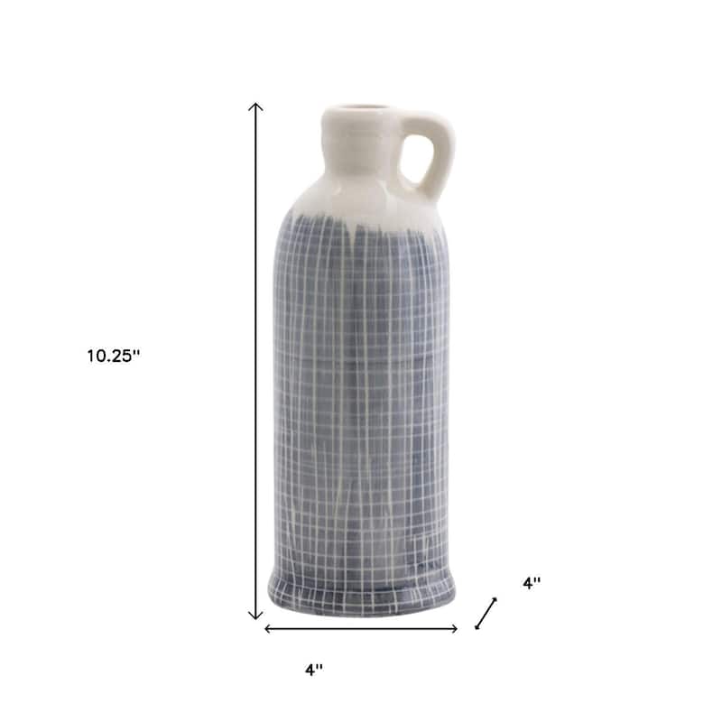 Set of Three Off White And Blue Clay Checkered Jug Vases - 4.00