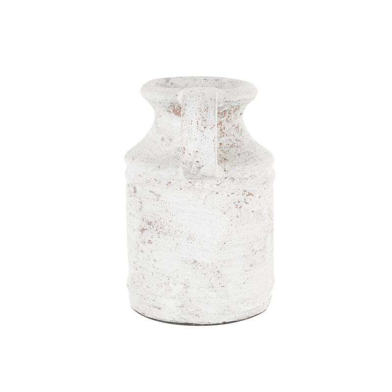 Ceramic Antique Style Textured Decorative Vase with Terracotta Accents and Ring Handle - White - Roche River Decor