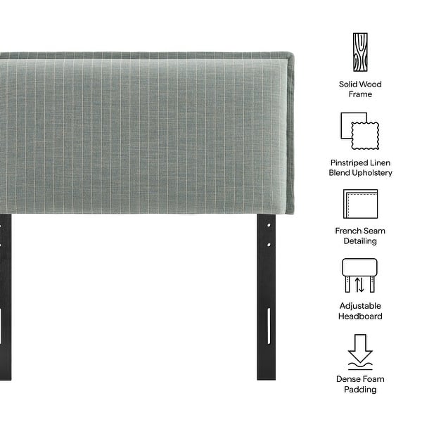 dimension image slide 12 of 18, Camille Upholstered Striped Linen Blend Headboard