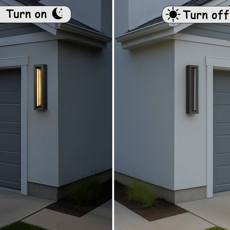 Modern Outdoor Wall Light with Dusk to Dawn Sensor Linear Matte Black Wall Sconce with Acrylic Shade for Entryway(2 Pack) - W5''