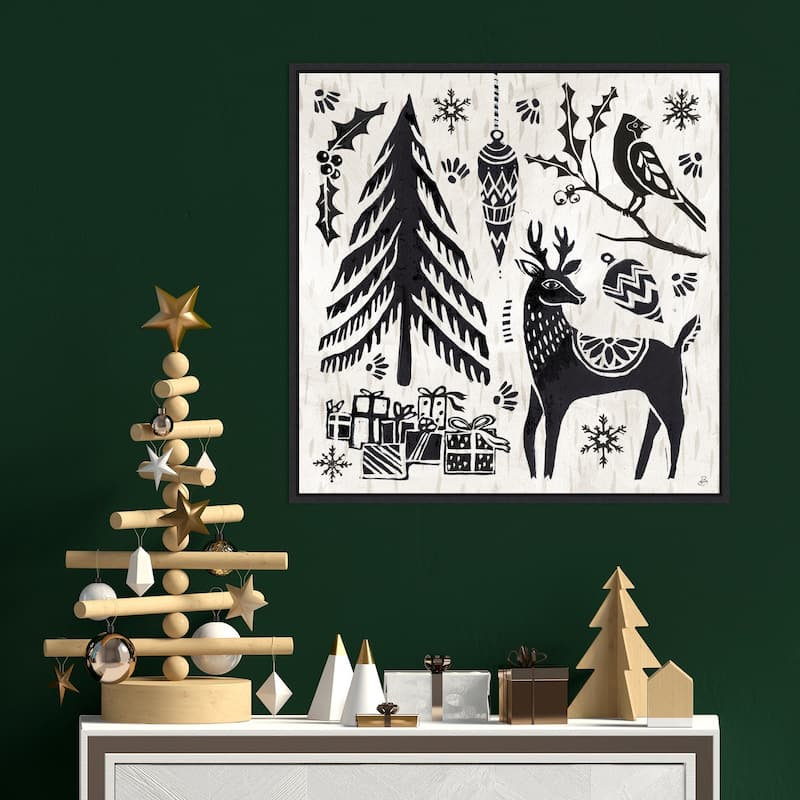 Woodcut Christmas V by Daphne Brissonnet Framed Canvas Wall Art