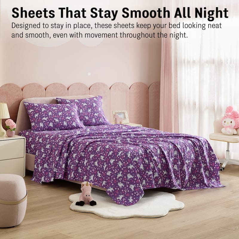 HLC.ME Printed Kids Bed Sheets - Patterned Bed Sheet Set - Wrinkle Resistant & Ultra Soft - For Mattresses up to 15 Inches Deep